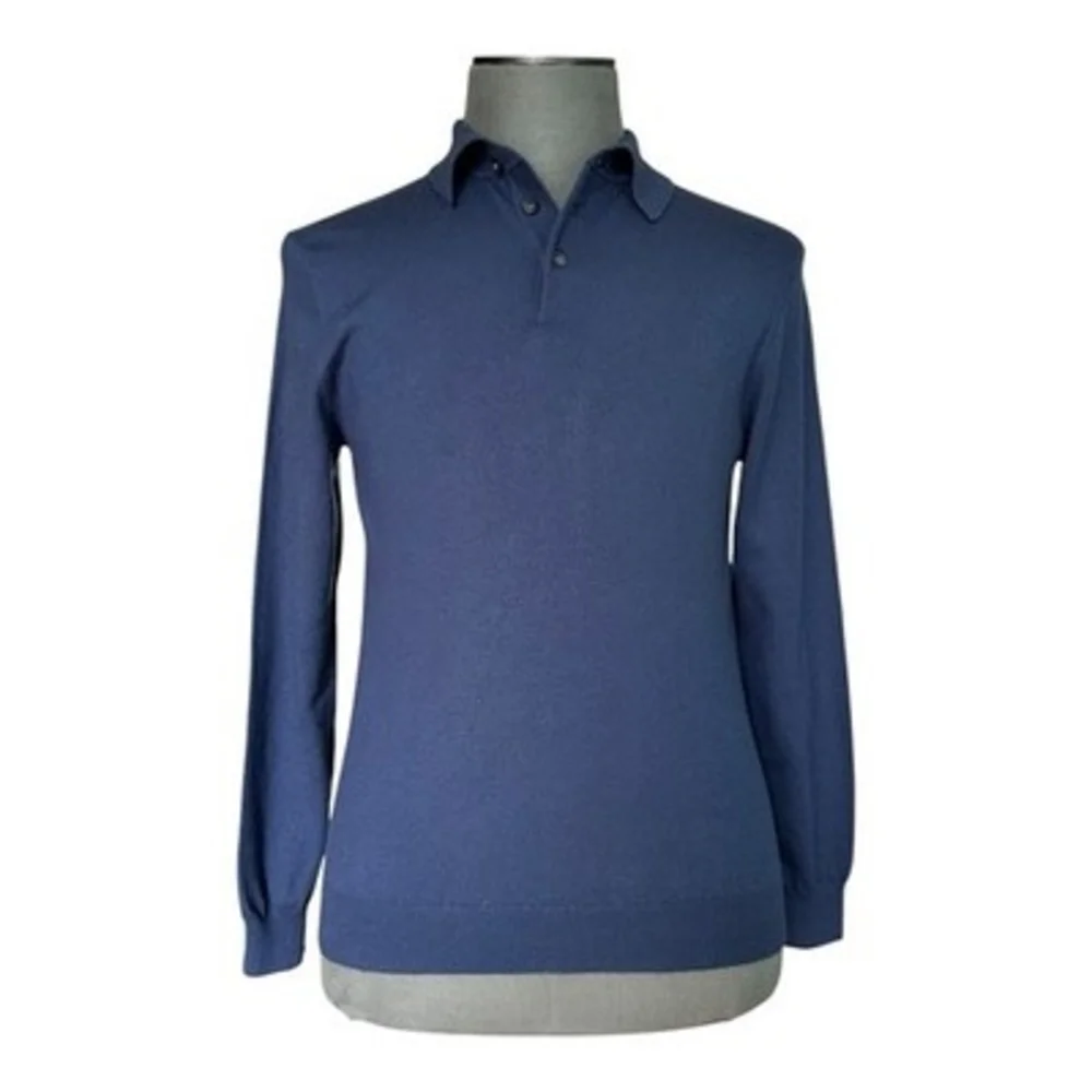 Joseph & Lyman Mens M Blue Italian Merino Wool Knitted Polo Sweater VG - Picture 5 of 8